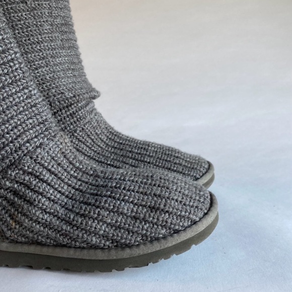UGG Grey Wool Knitted Sheepskin Leather Knitted Boots size 6 - Picture 3 of 14